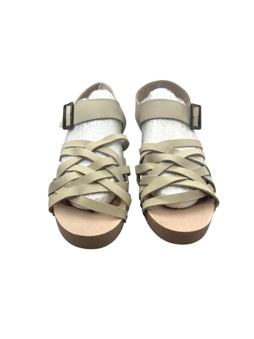 Kelsi Dagger Harling Clog Sandal Women  7.5 Beige Leather Straps Wood Sole NWOB